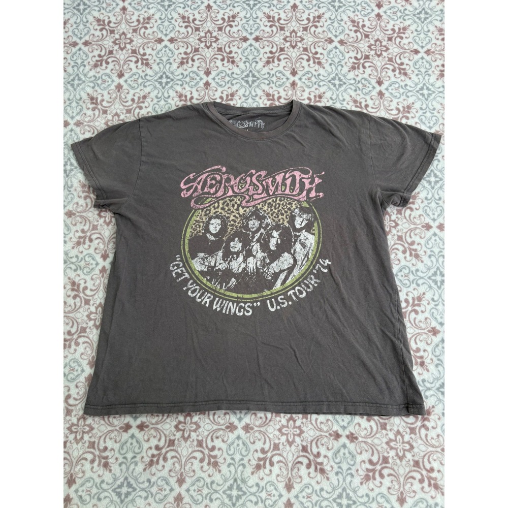 Aerosmith Get Your Wings US Tour 74 Graphic T-Shirt Gray XL Band Tee Rock Relaxe
